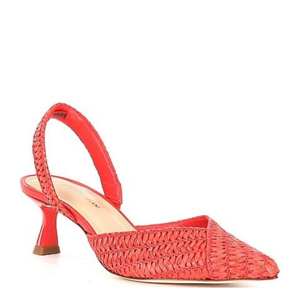 NEW Antonio Melani Kaia Raffia Halter Slingback Pumps in Red
